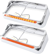 PETERBILT 379 / KENWORTH W900 Chrome Plastic Dual Rectangular Headlight Bezel With Visor (Amber LED with Amber Lens)