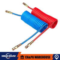 12' Red And Blue Coil Coiled Air Line Hose Set Trailer Brake 1/2" Fittings