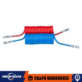 12' Red And Blue Coil Coiled Air Line Hose Set 12ft Trailer Brake 1/2" Fittings
