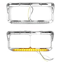 PETERBILT 379 / KENWORTH W900 Chrome Plastic Dual Rectangular Headlight Bezel With Visor (Amber LED with Clear Lens)